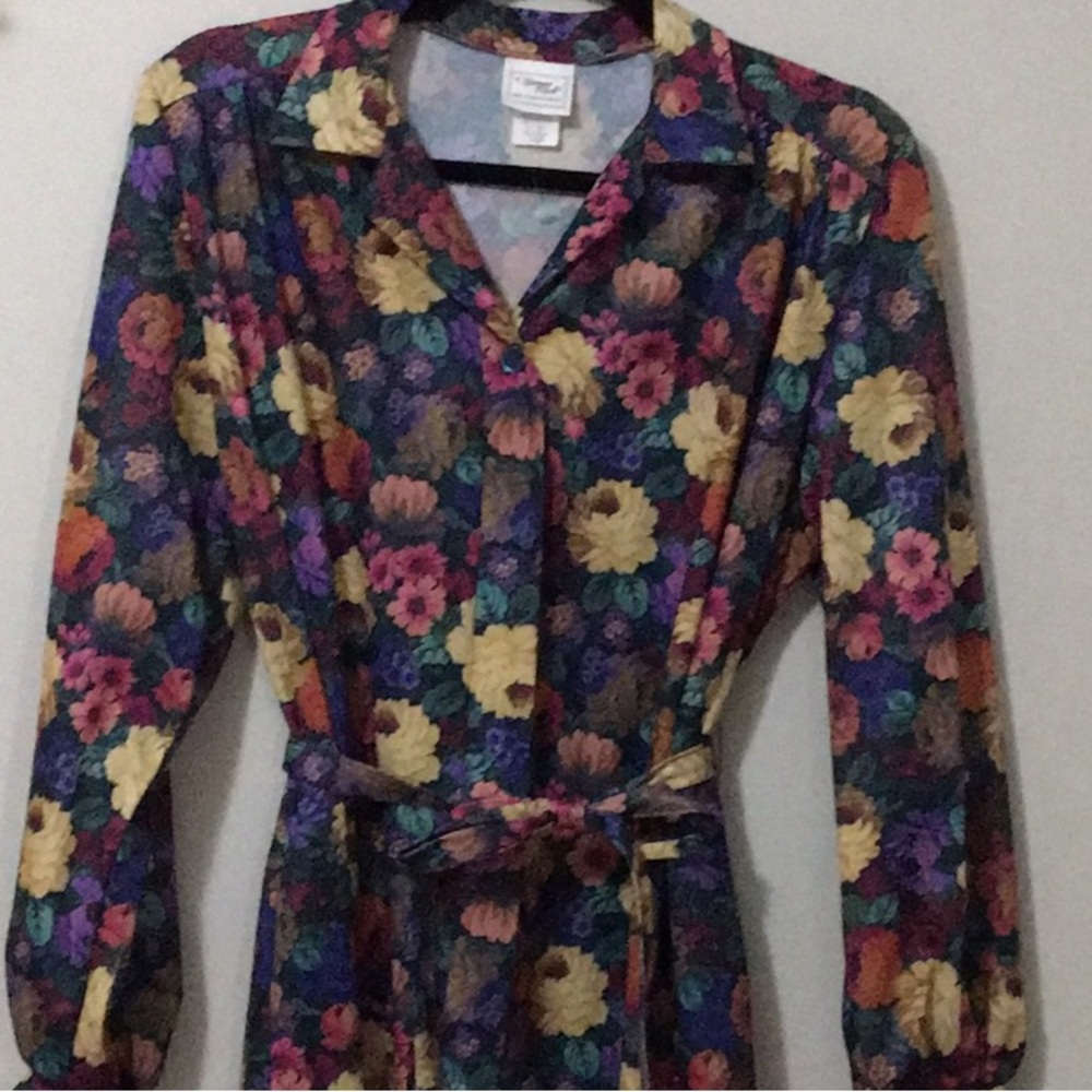 RARE NWT Vintage Nancy Frock 1970’s Floral Long Sleeve Dress, Size 16P Colorful - Picture 3 of 14